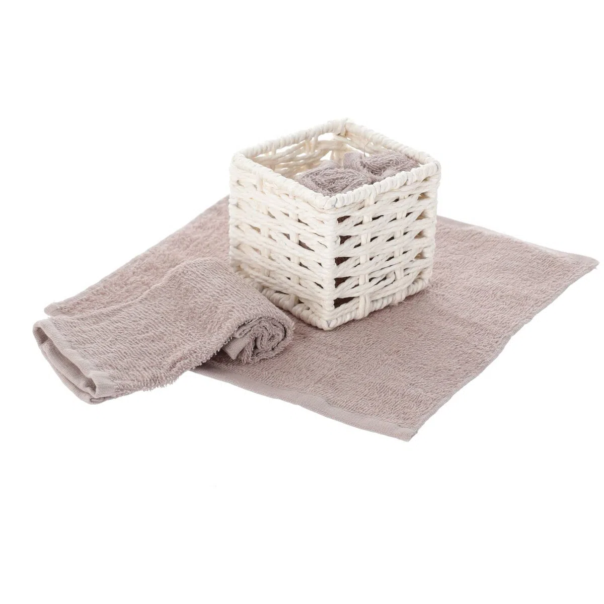 Casatessile Lavette Bagno con Cestino in Tessuto Set 4 pz. Simply Asciugamani Piccoli Ospiti, Lavette Neonato - Tortora