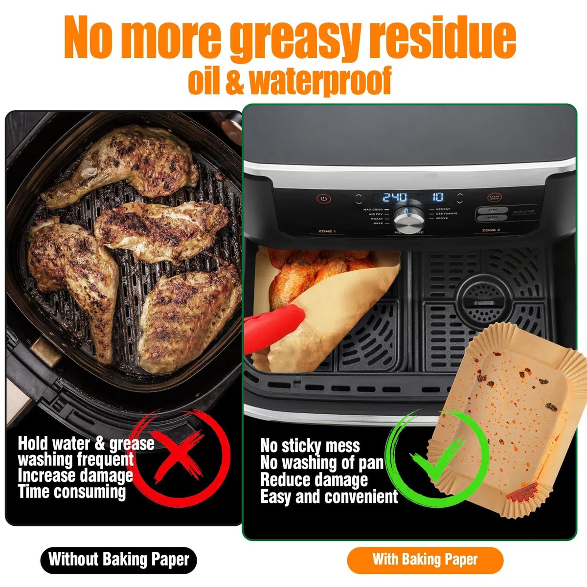200 Pezzi Carta Forno per Friggitrice ad Aria Doppio Cestello, 9L, per Philips Dual Basket 3000 & 5000 serie/Air Fryer Tefal Easy Fry/Moulinex XXL Dual Easy Fry,Food-Grade BPA Free,FDA e LFGB