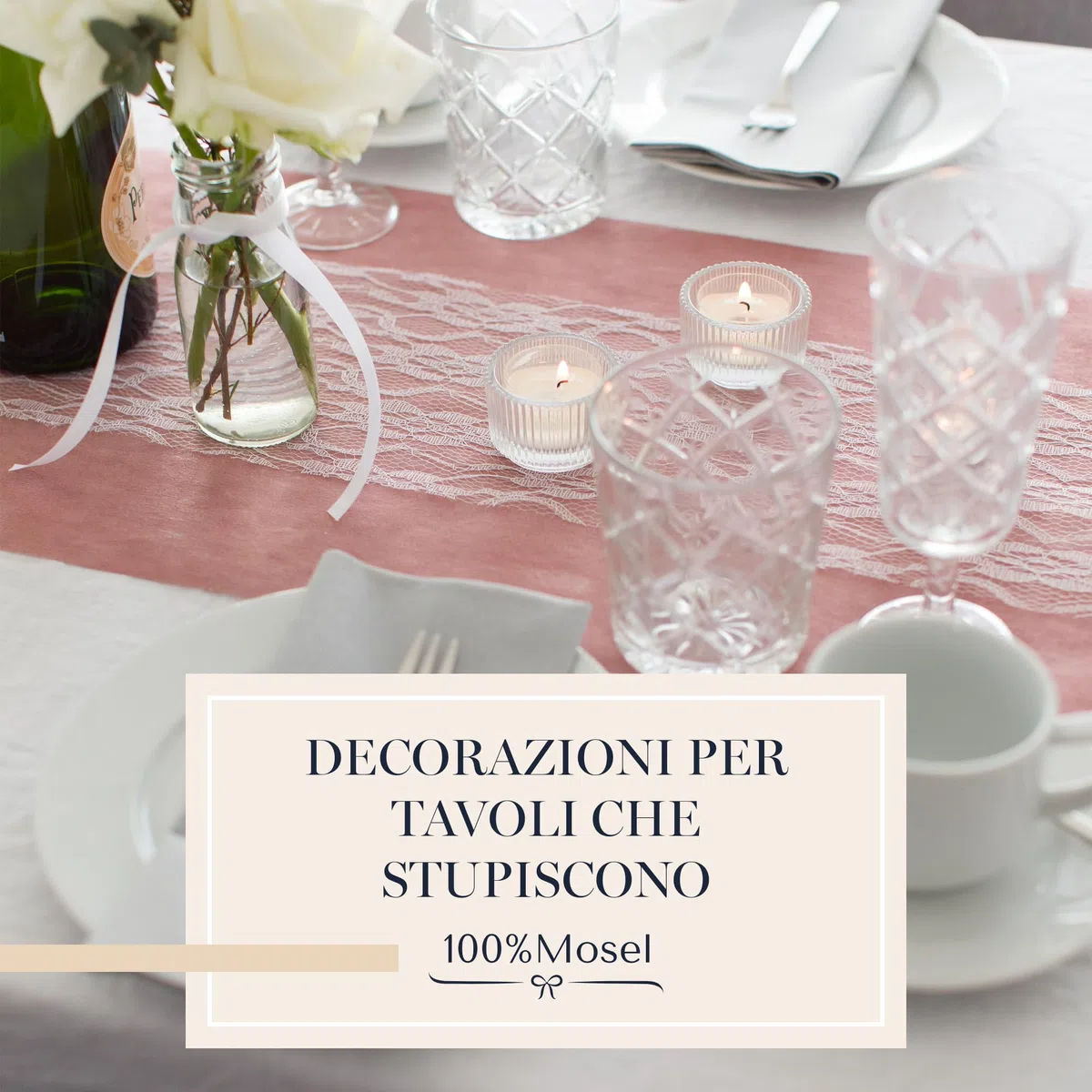 100%Mosel Runner da tavola in pizzo bianco puro (15 cm x 25 m) delicato runner da tavola in pizzo, elegante decorazione da tavola per matrimoni e battesimi, decorazione per feste e occasioni speciali