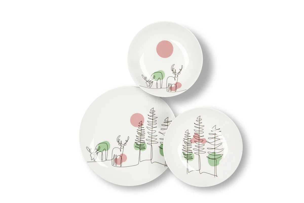 Excelsa Le Fil De Noel Servizio Piatti 18 Pezzi, Porcellana, Multicolore