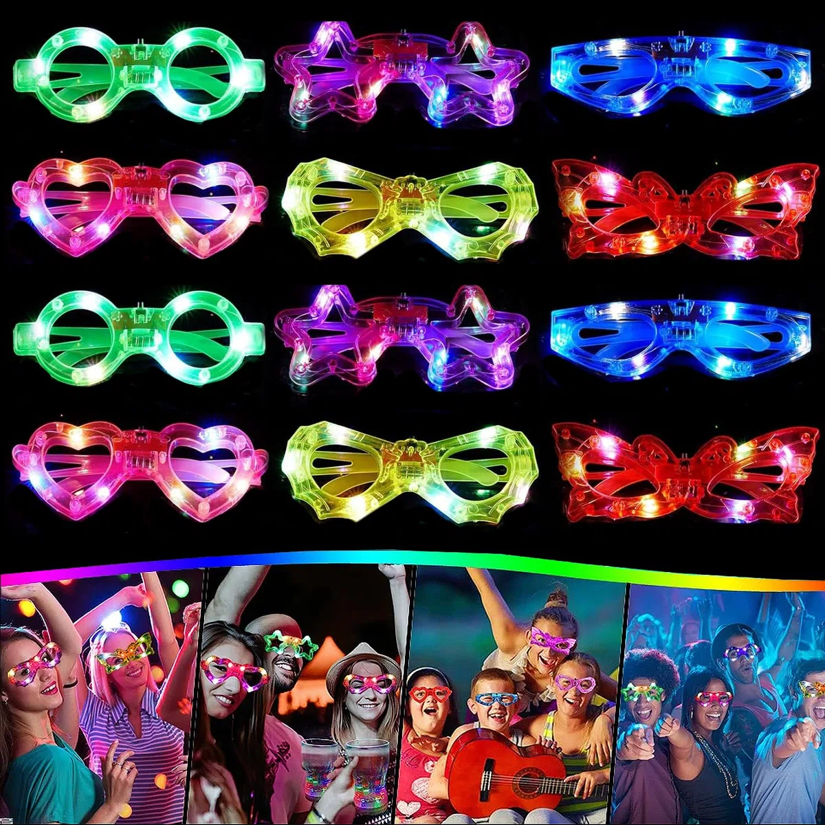 12 Pezzi LED Occhiali Luminosi per Feste - Party, Neon, Rave Fluo Gadget per Compleanno, Matrimonio, Natale, Halloween