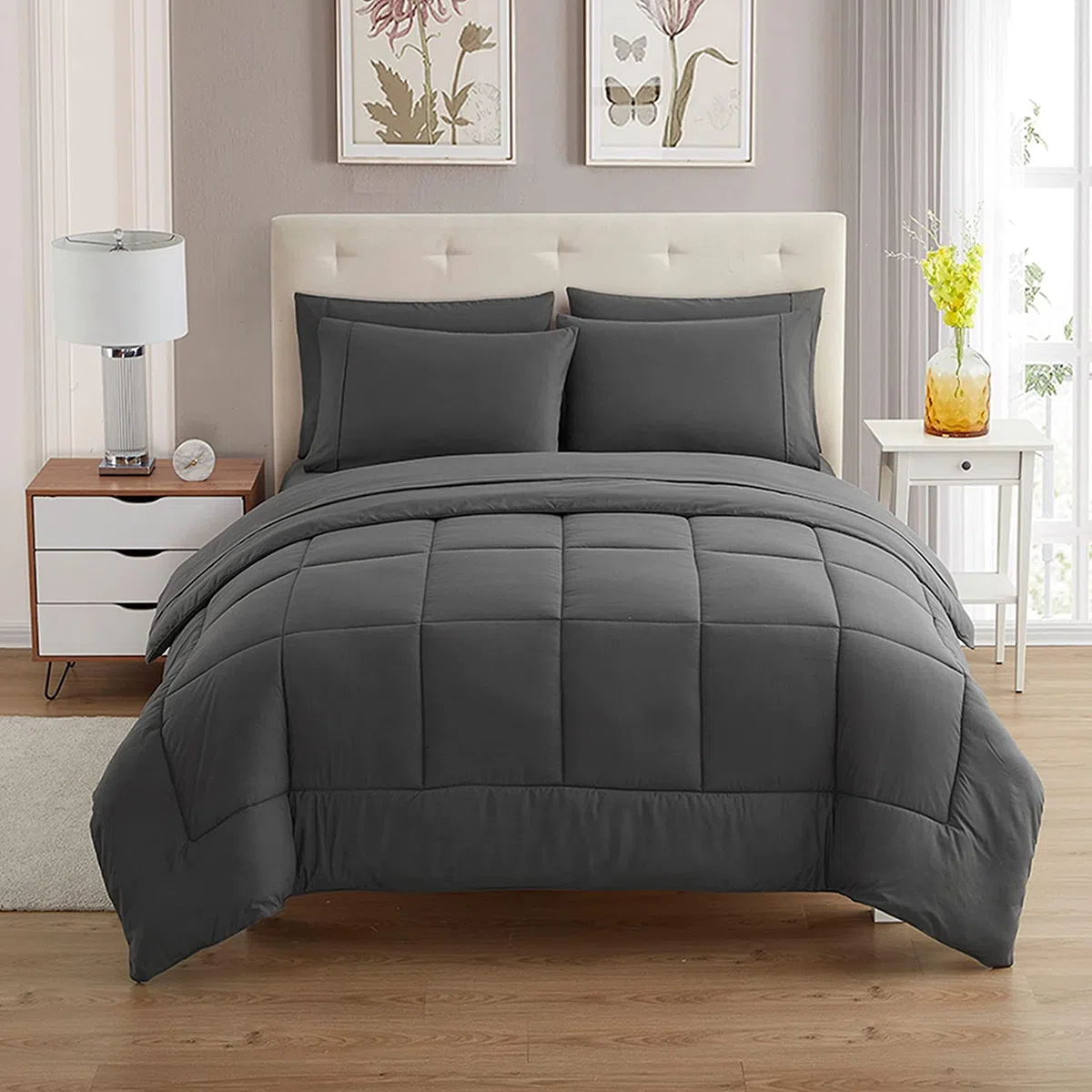 Sweet Home Collection Set alternativo ultra morbido in piuma e lussuose lenzuola, poliestere, grigio, queen size
