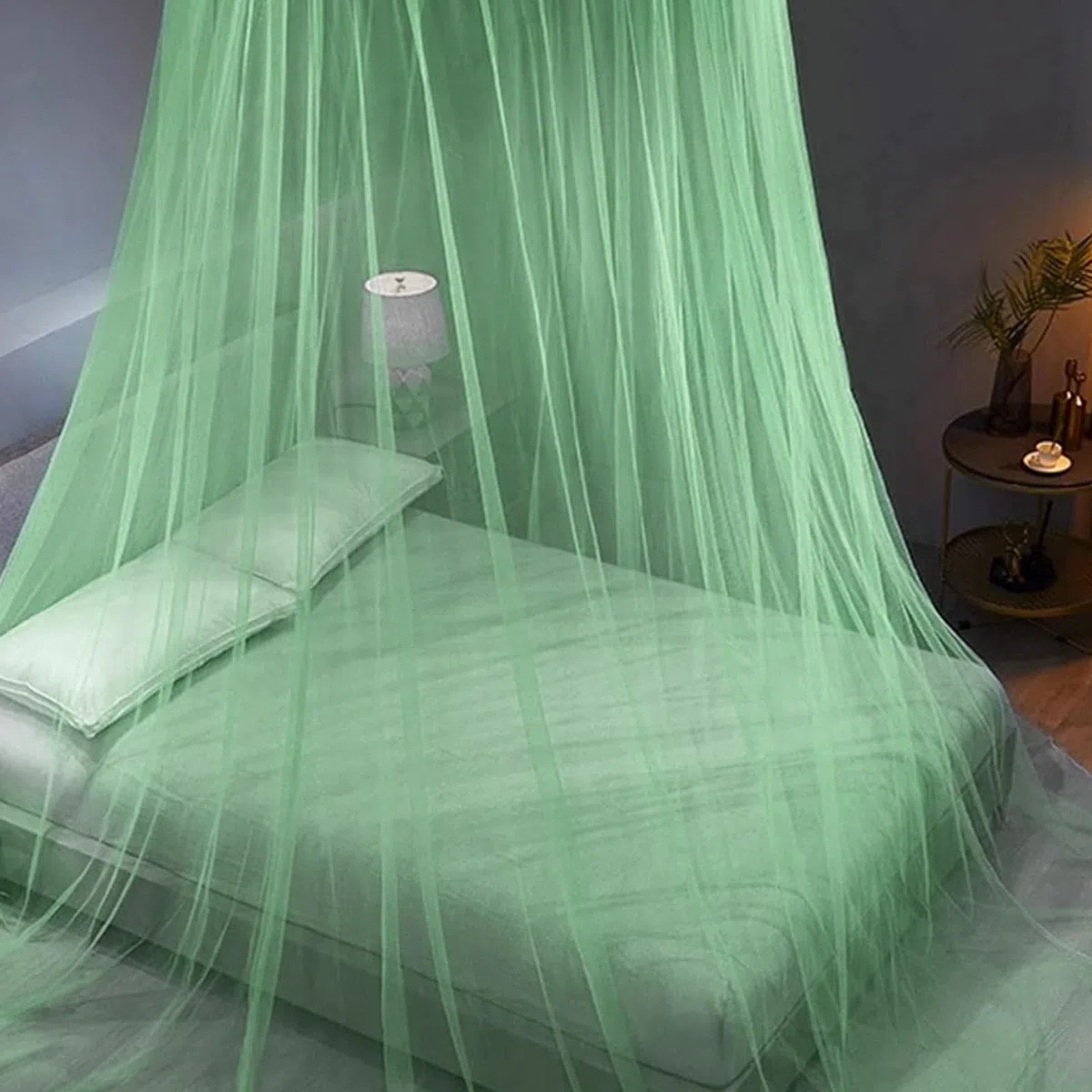 CINGHIA Zanzariera Letto, Zanzariera a Cupola, Verde Chiaro, Matrimoniale Singolo, Senza Porta, Baldacchino, Adatto Uso Interno ed Esterno