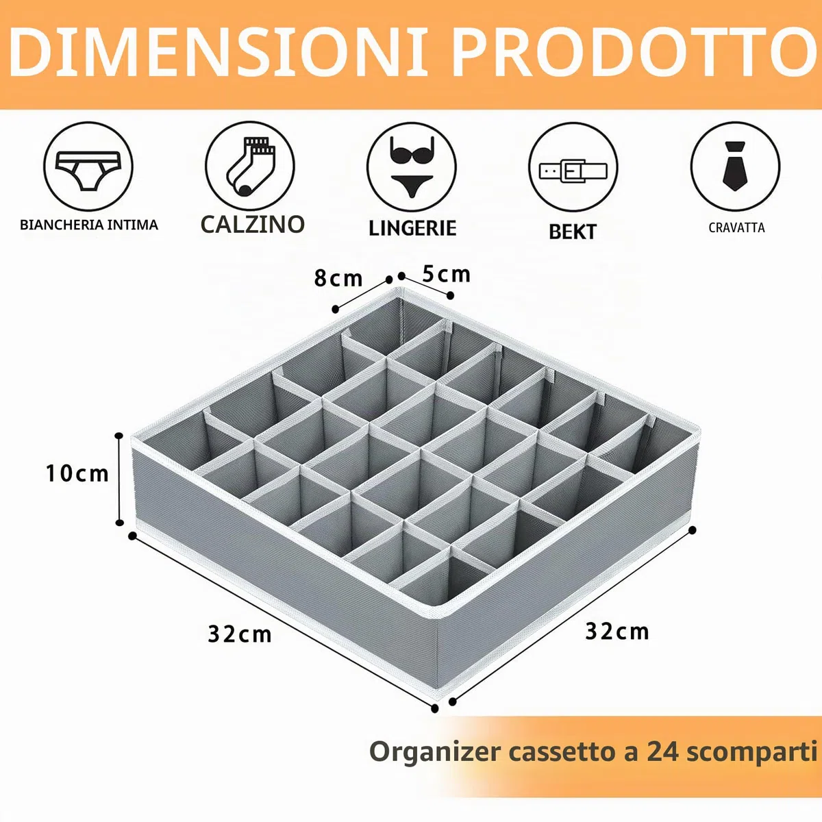 Yucch 3 Pezzi Organizer Cassetti, 24 Scomparti Pieghevole Porta Calzini da Cassetto Organizzatore Cassetti per Biancheria Mutande, Calze, Cravatte, Cinture (Grigio)