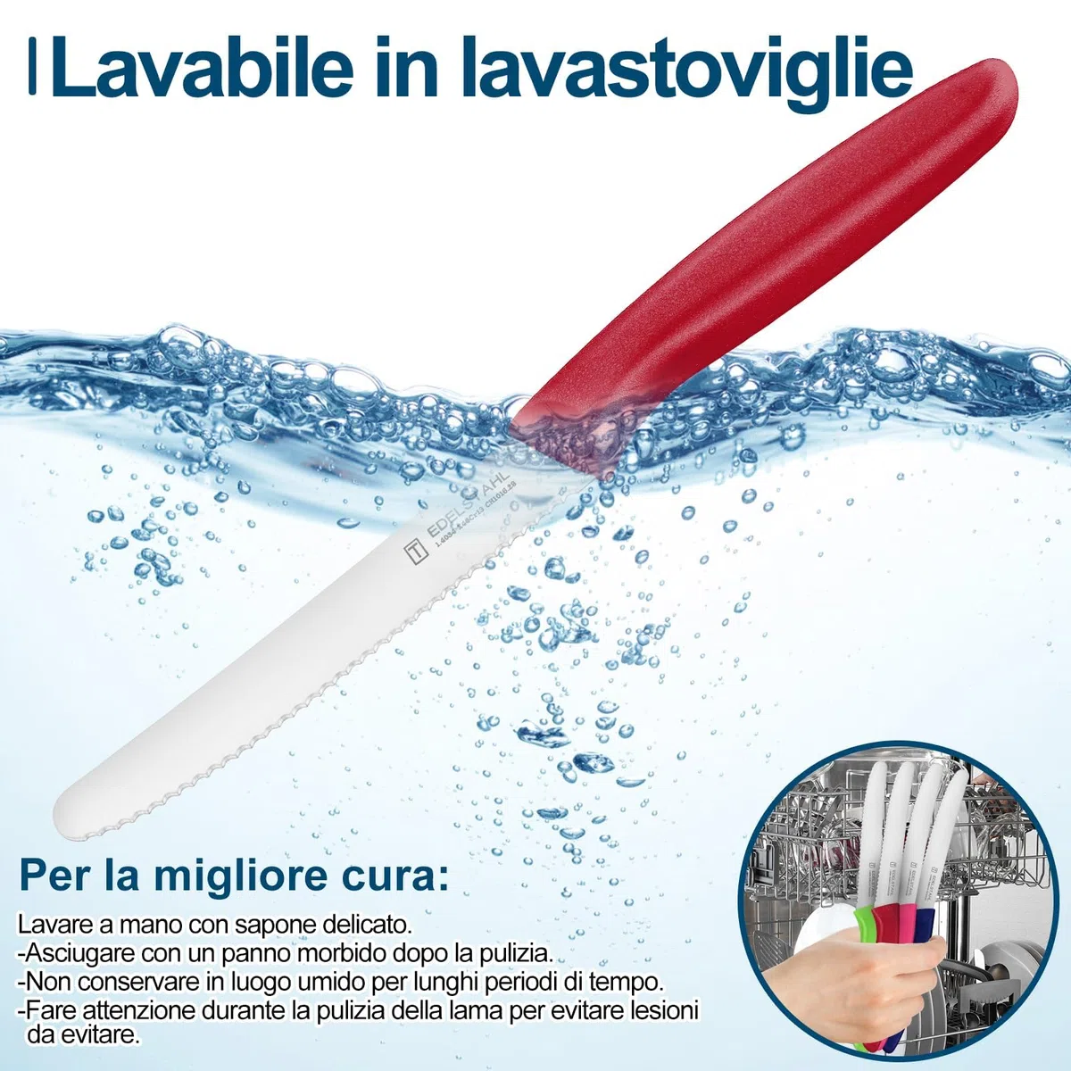 Coltelli Da Tavola, Set Di 6 Pezzi, 21.7CM, Coltelli Tascabili In Acciaio Inossidabile, Coltello Pane, Coltelli Da Tavola Con Bordo Seghettato, Coltelli Affilati, Colorati