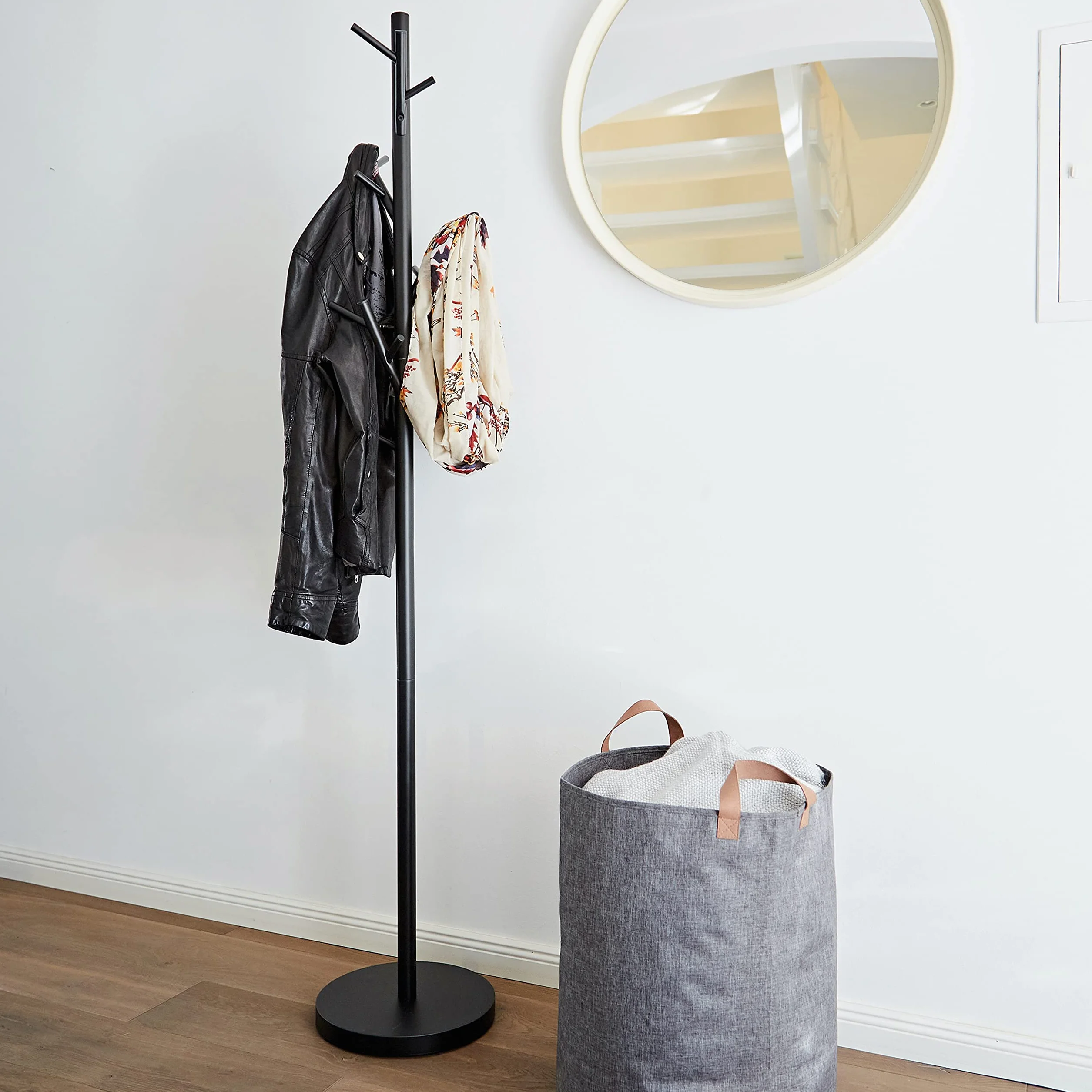 LOVE IT STORE IT Loft Appendiabiti da Terra in Metallo Nero - 5 Ganci - Base stabile 30 cm, altezza 170 cm - Appendiabiti Ingresso Moderno