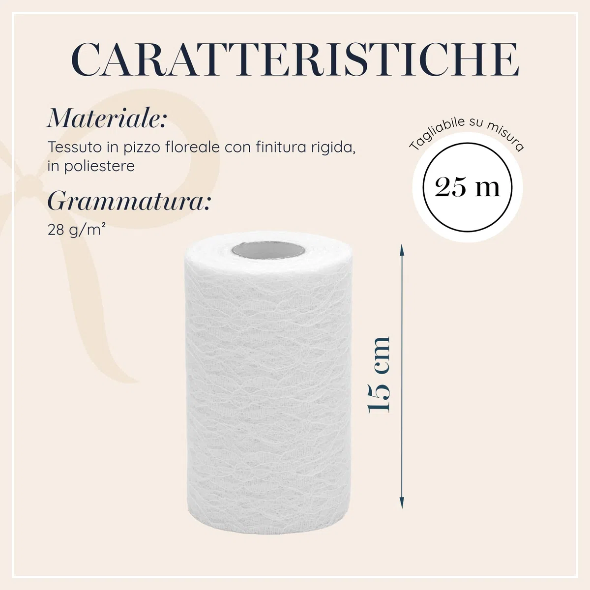 100%Mosel Runner da tavola in pizzo bianco puro (15 cm x 25 m) delicato runner da tavola in pizzo, elegante decorazione da tavola per matrimoni e battesimi, decorazione per feste e occasioni speciali