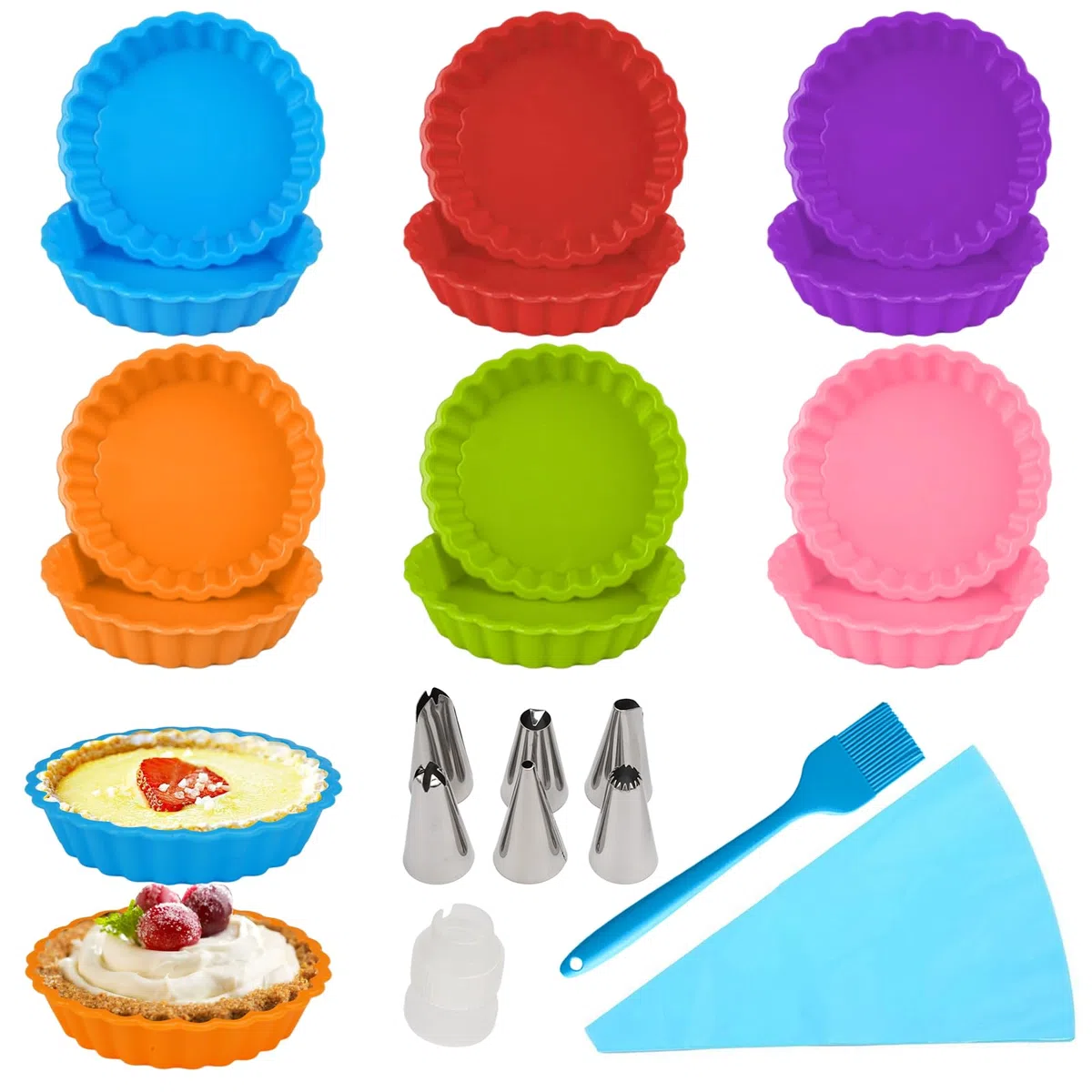 Stampi Silicone per Crostatine e Quiche, 12 Pezzi, 11 cm, Antiaderente