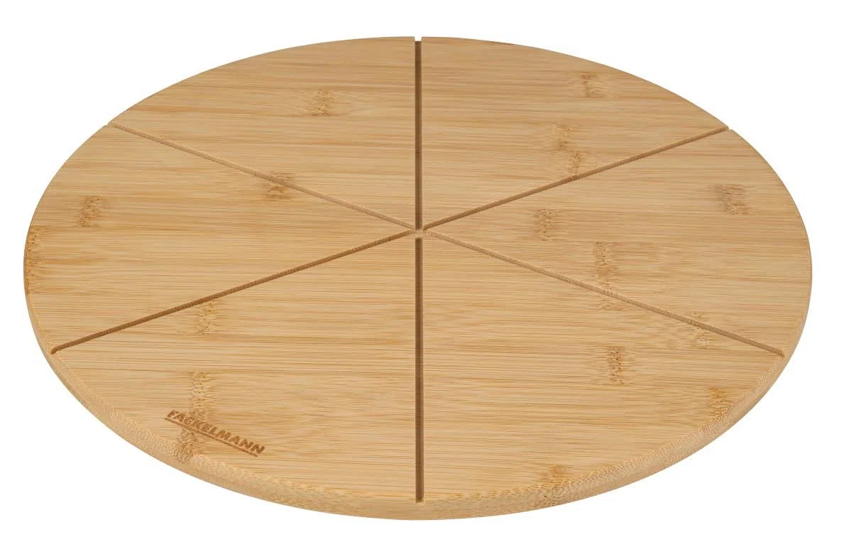 Fackelmann Tagliere per pizza in legno rotondo 32 cm – in bambù rinnovabile – scanalature per pezzi di pizza perfettamente uguali – tagliere per pizza della serie Pizza & Pasta