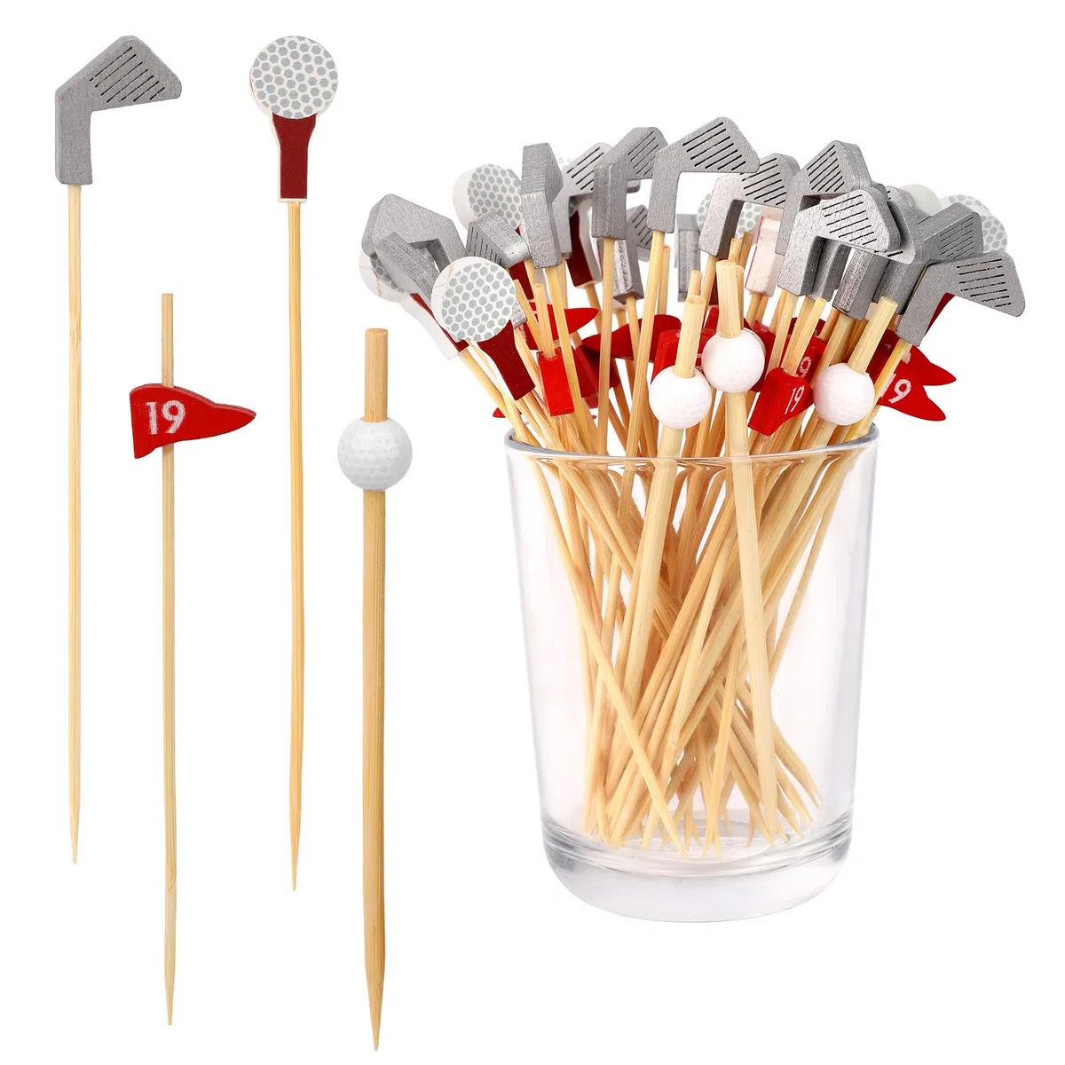 BOXOB 200pz Stuzzicadenti Cocktail, 4 Stili Tema Golf Mescolatori per Bevande Decorativi Stuzzicadenti Cocktail Spiedini da Martini per Decorazioni Feste
