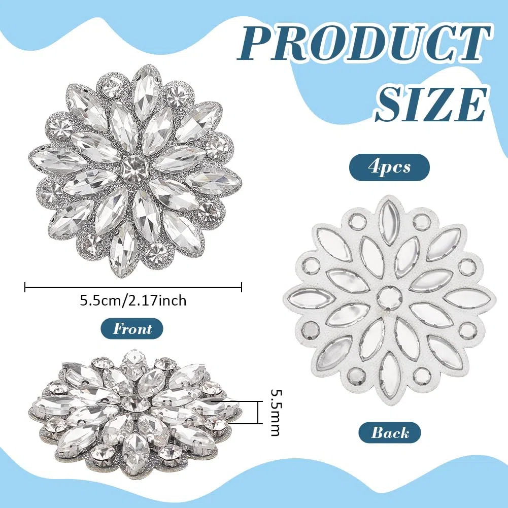 FINGERINSPIRE 4 Pz Applique Floreale in Strass di Vetro da 55mm di Diametro da Stirare e Cucire Abbellimento Fatto a Mano per Abiti da Sera, Accessori da Sposa, Decorazioni Artigianali Fai da Te