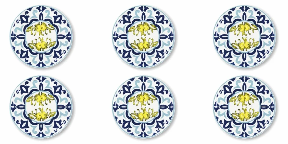Excelsa Amalfi Set 6 Piatti Pizza, Porcellana, Diametro 31 cm