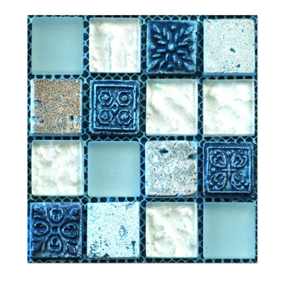 Mosaico in autoadesivo, in PVC, 10 x 10 cm, 40 pezzi, blu