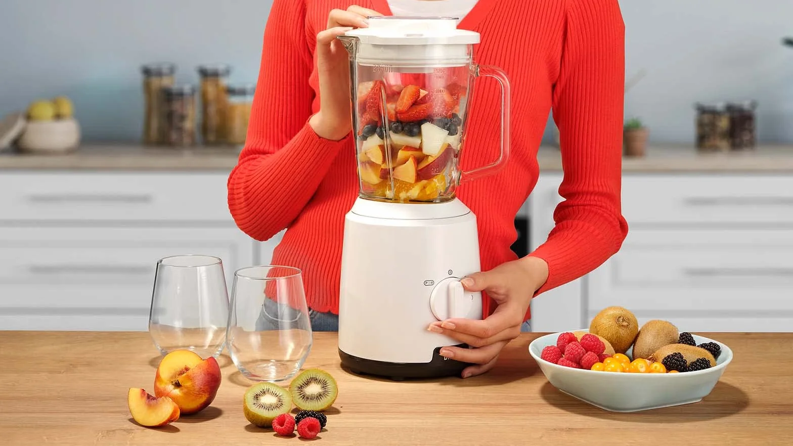 Braun PowerBlender 1 - Frullatore con caraffa triangolare singola in vetro, 2 velocità, funzione di frantumazione del ghiaccio, JB1050WH, 600 W, bianco