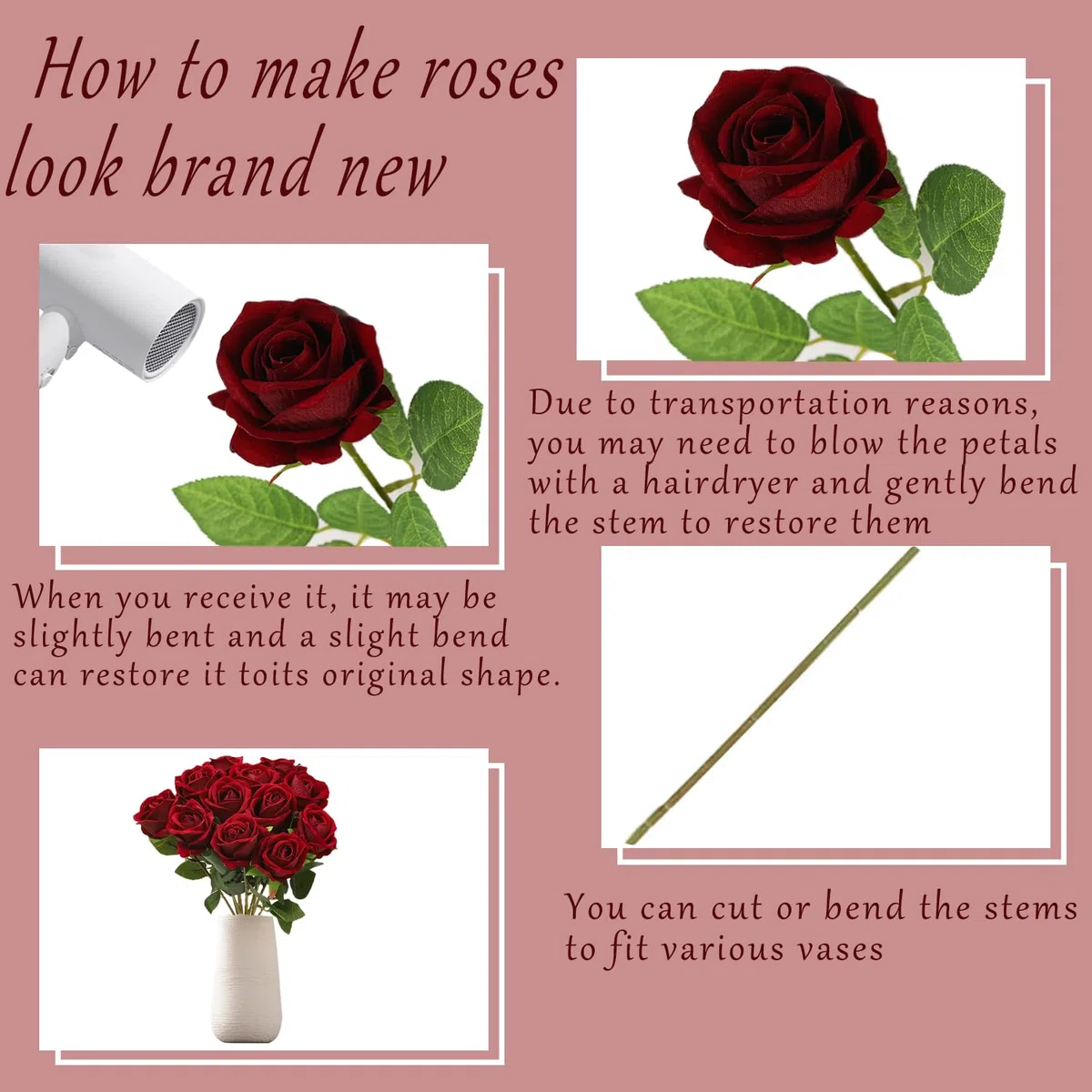 12 Pezzi Rose Fiori Artificiali Bouquet di Fiori di Seta Artificiale Rose Vino Rosso Finte in Seta Artificiale per Matrimoni Home Office Cucina Ufficio Giardino（Vino Rosso）