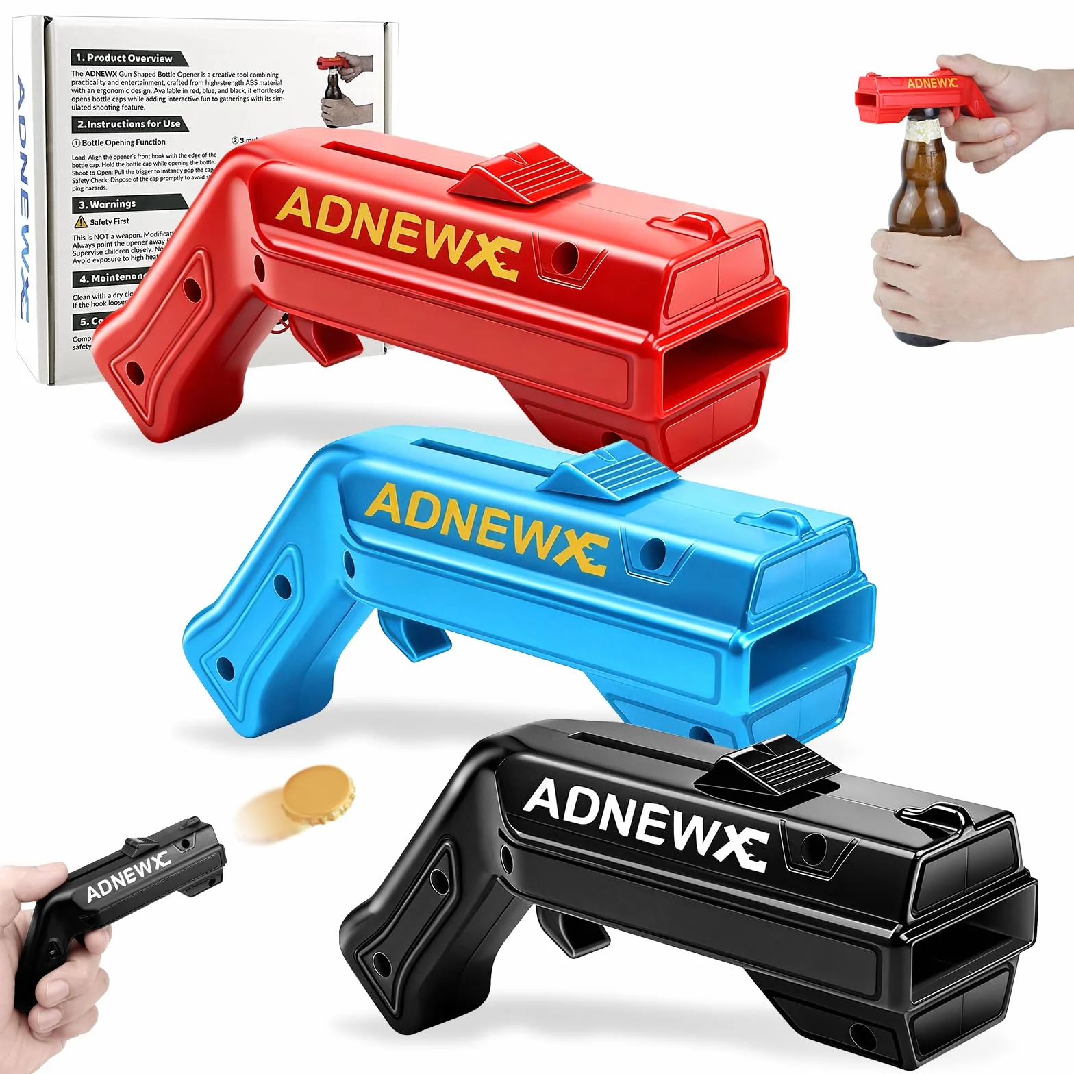 3 pz ADNEWX Apribottiglie in stile pistola, strumento apribottiglie per feste in bar, stile mecha, divertente design da birra pistola per uomini, regali di birra, shooter, giochi a corona