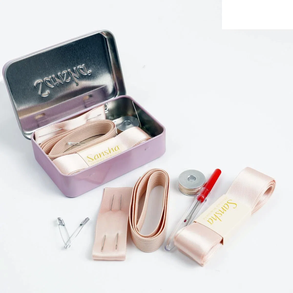 Kit cucito accessori per punte danza classica SANSHA nastro, ago, elastico, spille