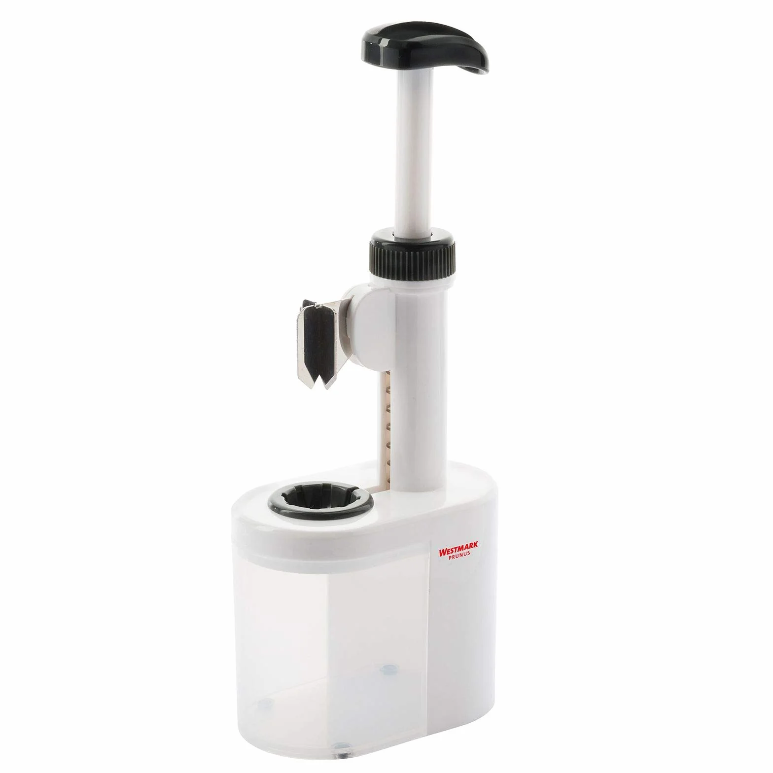 Westmark Denocciolatore per prugne, Per prugne pronte all'uso in cucina, Altezza: 26,5 cm, Plastica/Lame in acciaio inox, Prunus, Bianco/Antracite, 40232260