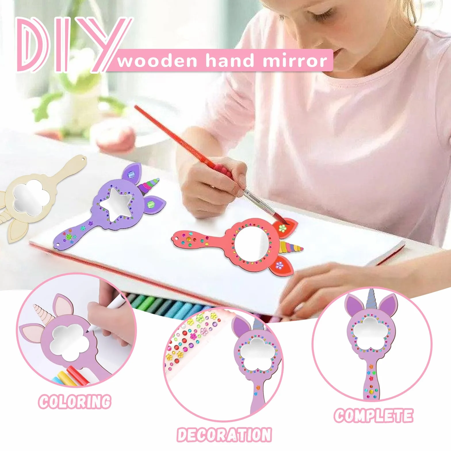 Zkaoai Specchio in Legno Fai Da Te, Mini Specchio DIY, Kit Creativo con Legno per Bambini
