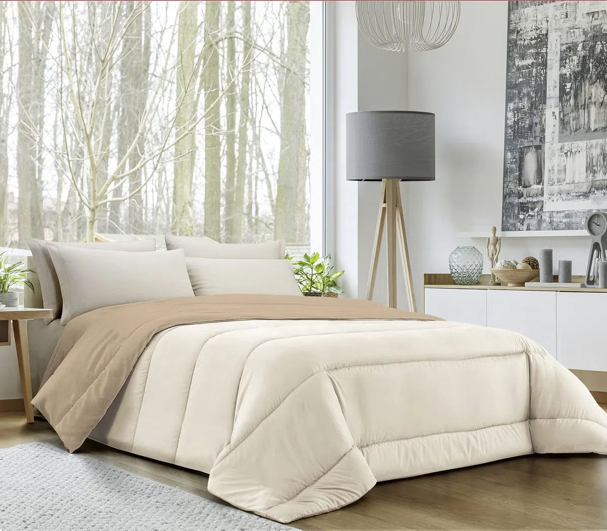 Banzaii Trapunta Invernale, calda e morbida – Piumone da 350 gr/mq - Microfibra manopesca – Traspirante, Anallergica – Prodotta in Italia – Matrimoniale 260x260 cm Panna/Sabbia