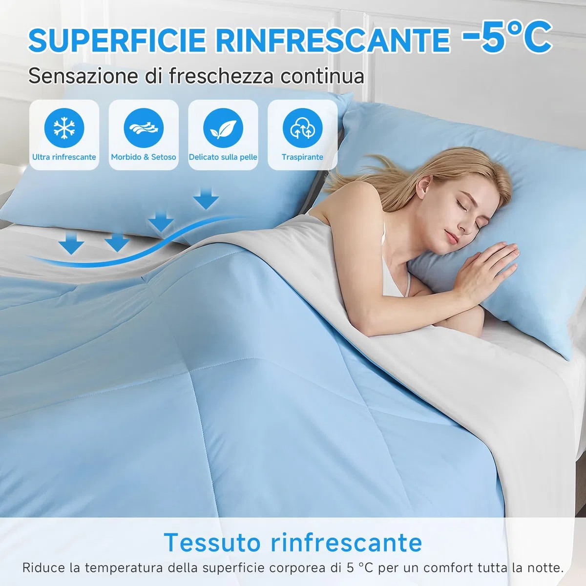 HOMFINE Coperta Refrigerante Letto - Super Morbido Coperta Estiva Matrimoniale Q-Max>0,4 Fresca Coperta Estiva di Rinfrescante Cooling Blanket Traspirante Coperte Estive, Blu, 200 x 220 cm