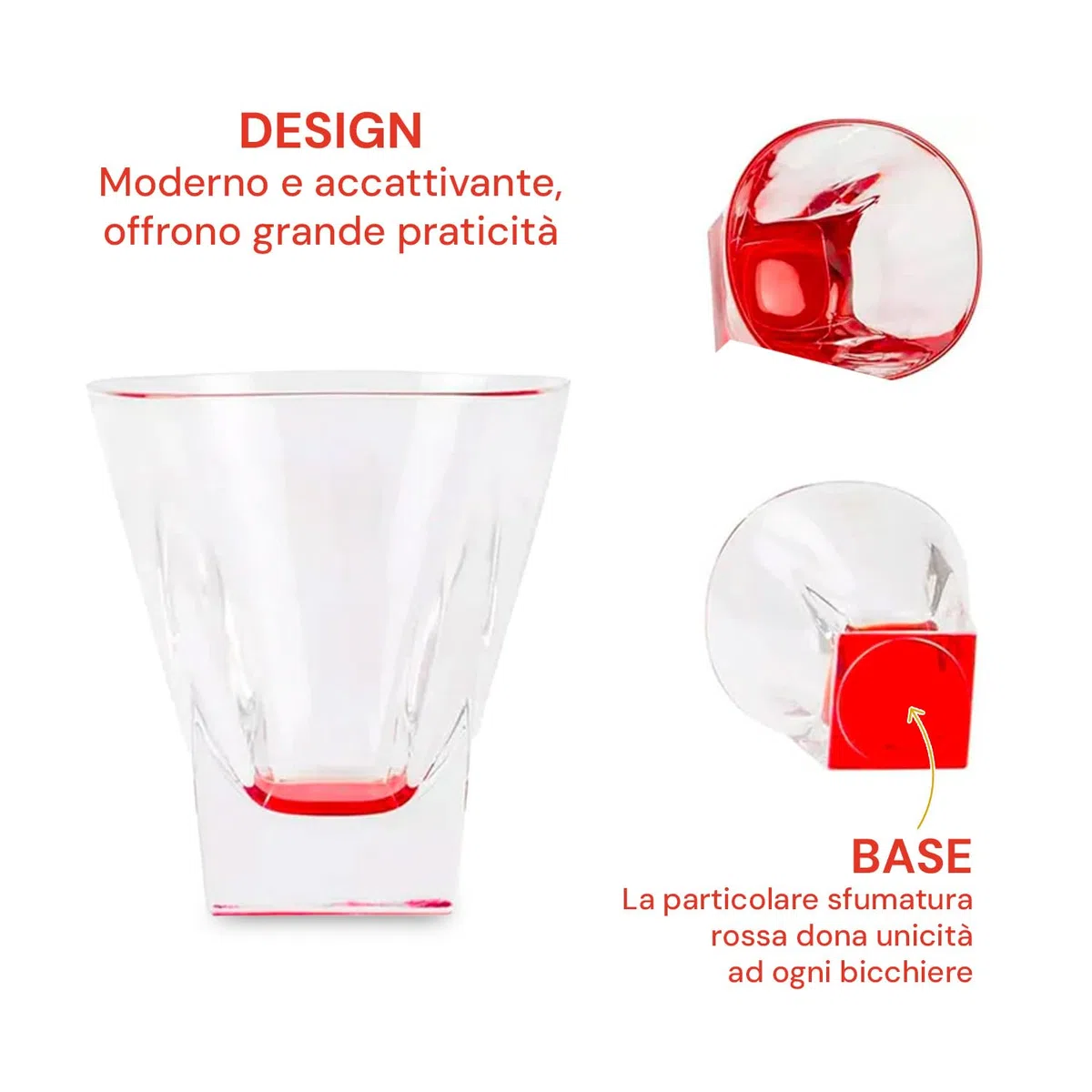 Avilia Set 6 Bicchieri 27CL con Fondo Rosso in Luxion - Resistenti ed Eleganti Ideali per Cene in Famiglia o Occasioni Speciali - Adatti a Tutti i Tipi di Bevande - Facili da Lavare in Lavastoviglie