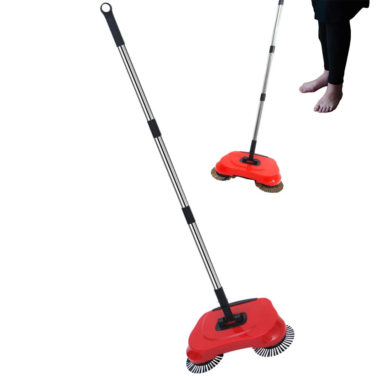 Generico - Spazzatrice manuale per pavimenti e tappeti, senza sacchetti, filtri, batterie, elettricità, con manico regolabile e spinta manuale