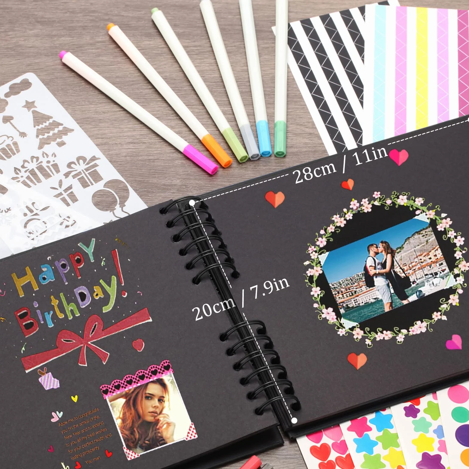 Album Fotografico 80 Pagine Nere, Spirale Scrapbooking Album Foto Ricordi Fai da Te Fotografie, Regali Natale San Valentino Idee Regalo di Anniversario Compleanno (Nero)