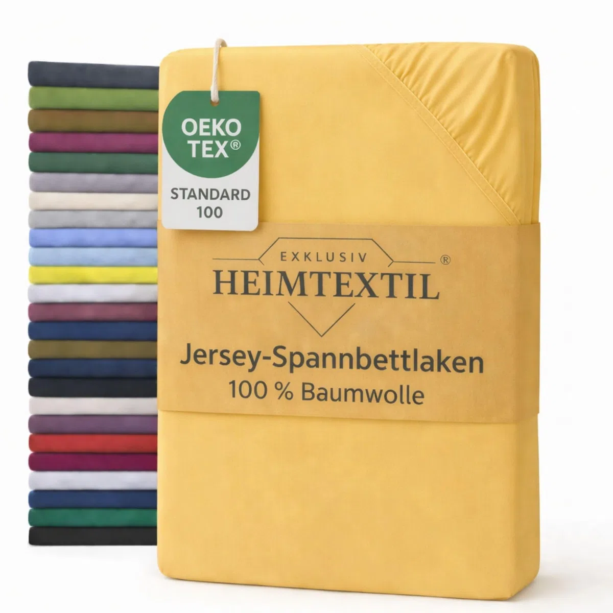 Exklusiv Heimtextil - Lenzuolo con angoli elasticizzati in jersey, 100% cotone, elastico perimetrale, in diverse misure e colori, Öko-Tex Standard 100, 90-100 x 200 cm, colore giallo