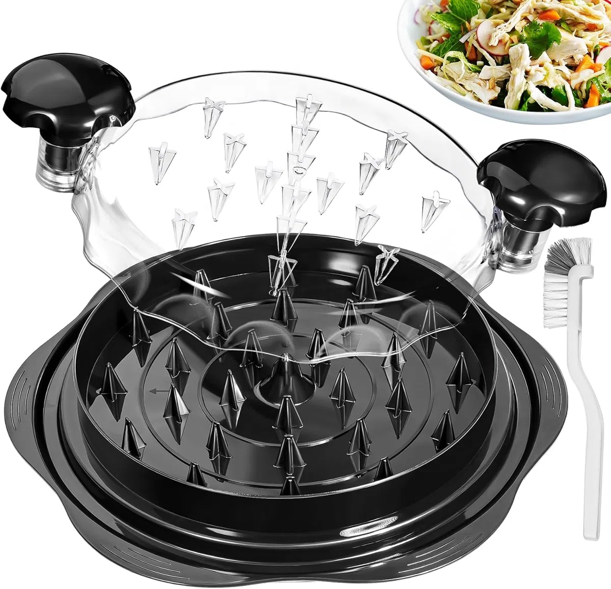 Tritacarne per petto di pollo, 25,5 cm, strumento twist-trituratore con spazzola (nero)