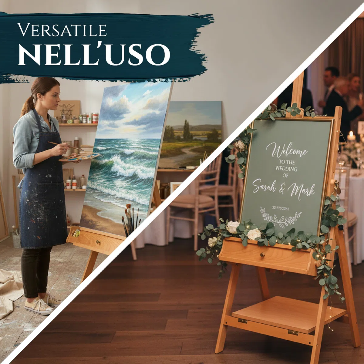 Artina Cavalletto per Pittura Professionale Napoli - cavalletto da Campagna e da Studio per dipingere o disegnare - Legno massello di faggio - Stabile e Robusto - per artisti o amatori