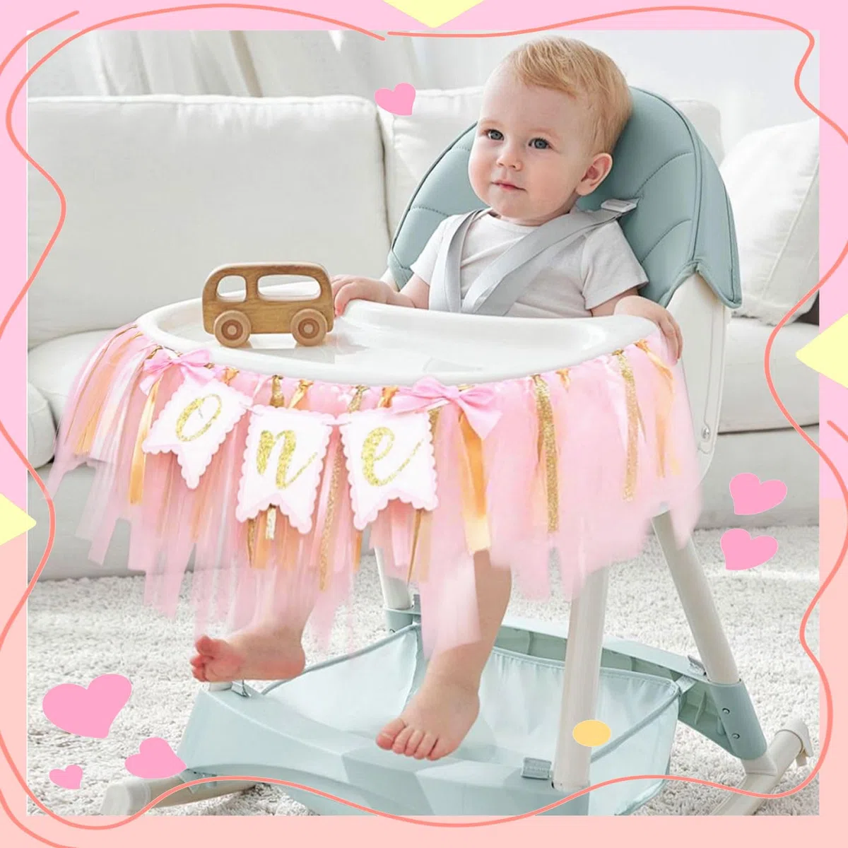 Uno Striscione per Seggiolone Banner Sedia Alta Cake Party Supplies uno Striscione per il Bambino Decorazione Festa di Compleanno Striscione Buon Compleanno per Ragazzi o Ragazze(Rosa)