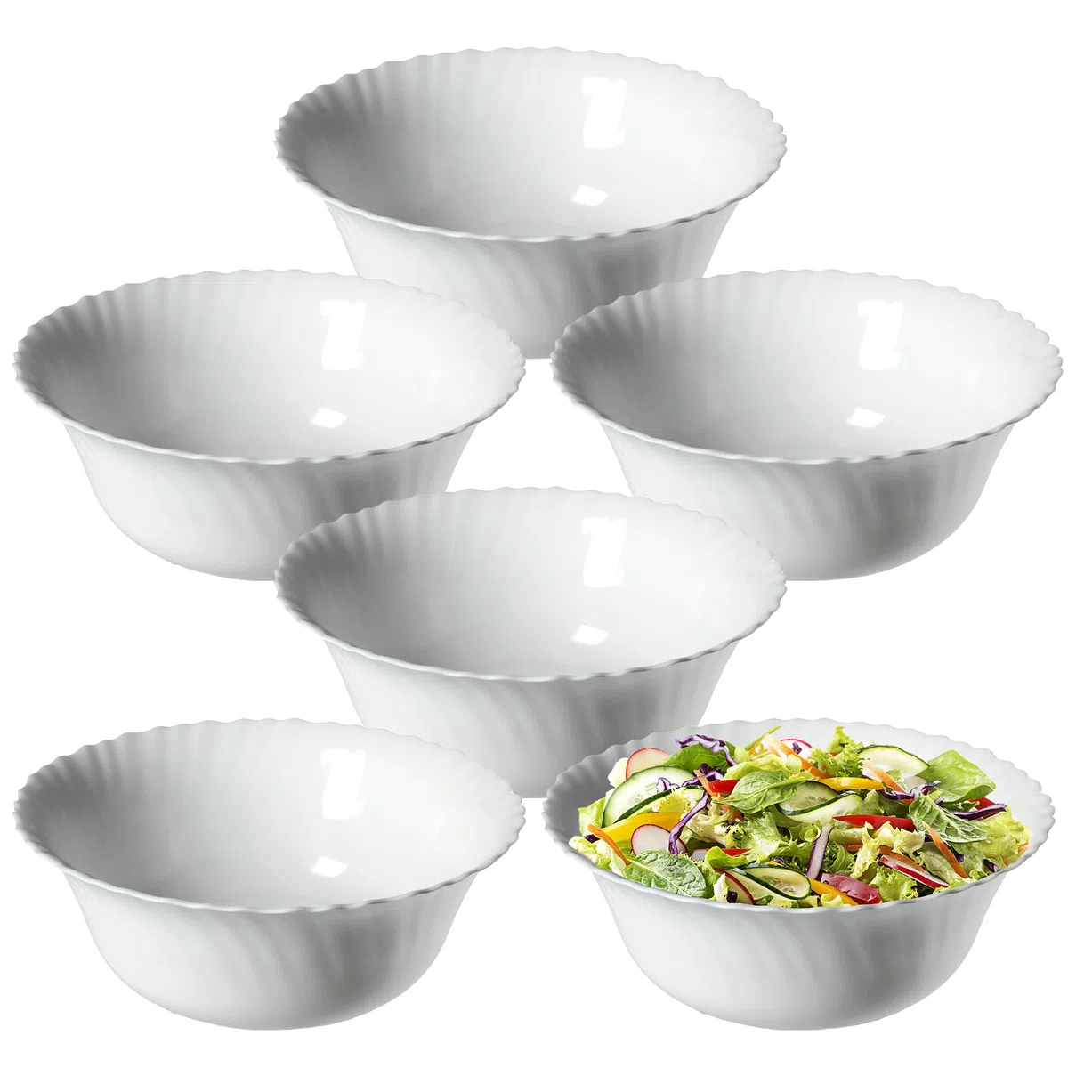 KADAX Ciotola ∅ 23 cm, set da 6 pezzi, ciotola in vetro temperato, ciotola per frutta, insalata, ciotola per dessert, ciotola per cereali, ciotola per zuppa, ciotola per snack, lavabile in