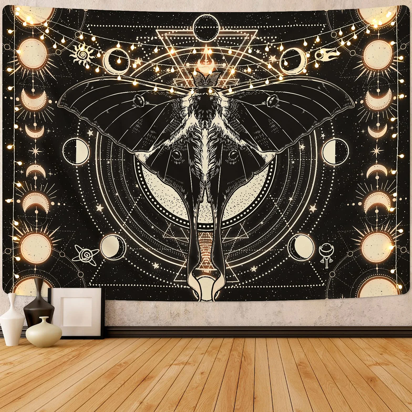 Yrendenge Falena arazzo da parete nero – arazzo con oroscopo naturale – decorativo per camera da letto – 210 x 150 cm