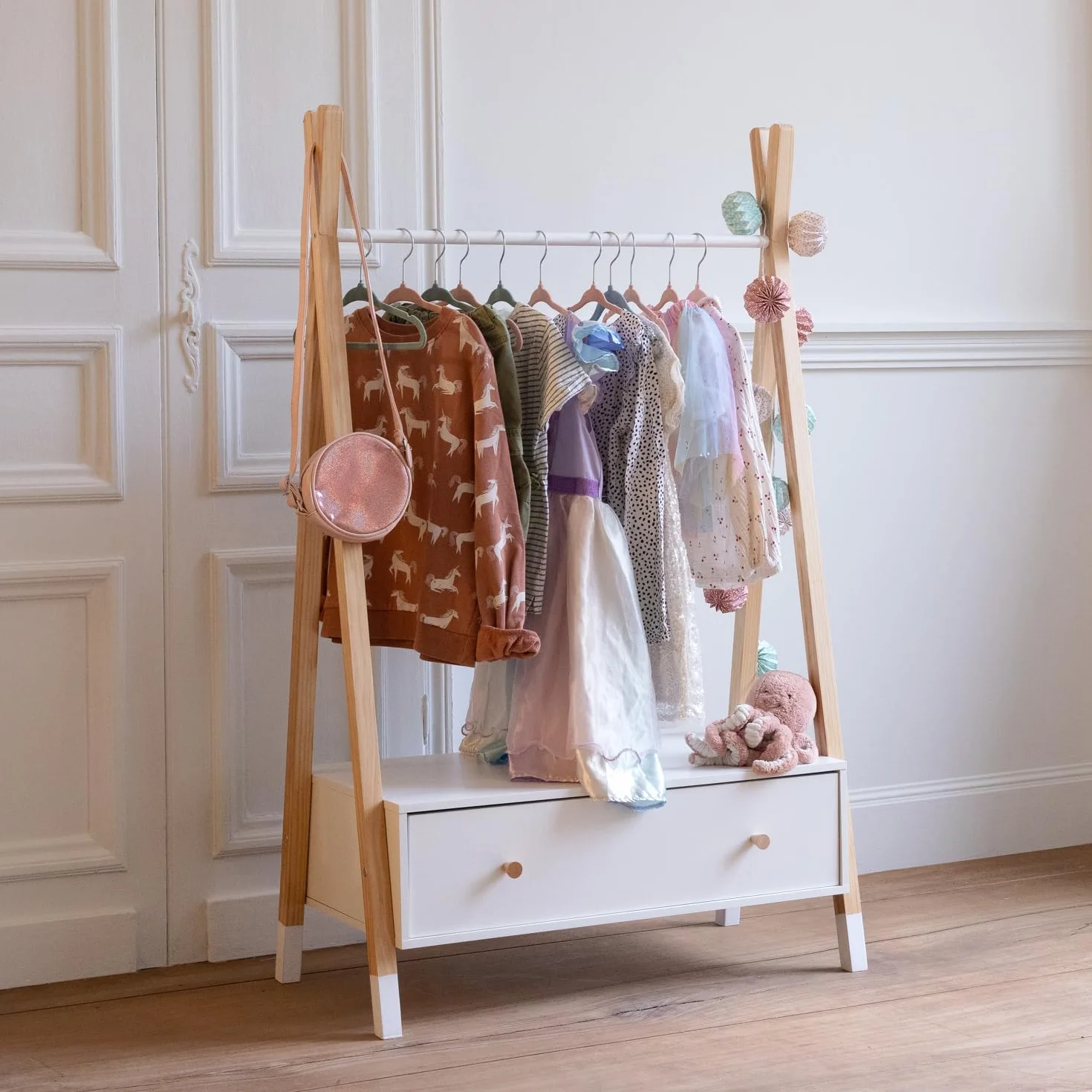 Happy Garden Lou armadio per bambini con cassetto stile scandinavo, appendiabiti