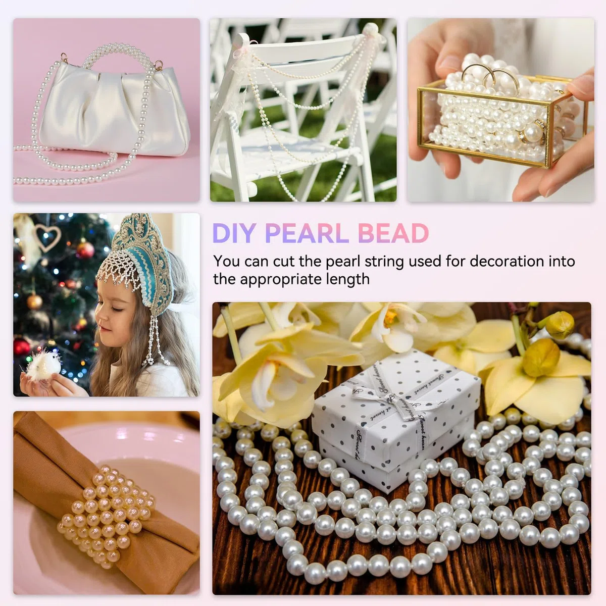 Perle artificiali, fili di perle da 10 m per decorare, ghirlanda di perle finte bianche, rocchetto di filo, decorazione per festa di nozze, decorazioni per albero di Natale (4mm beige)