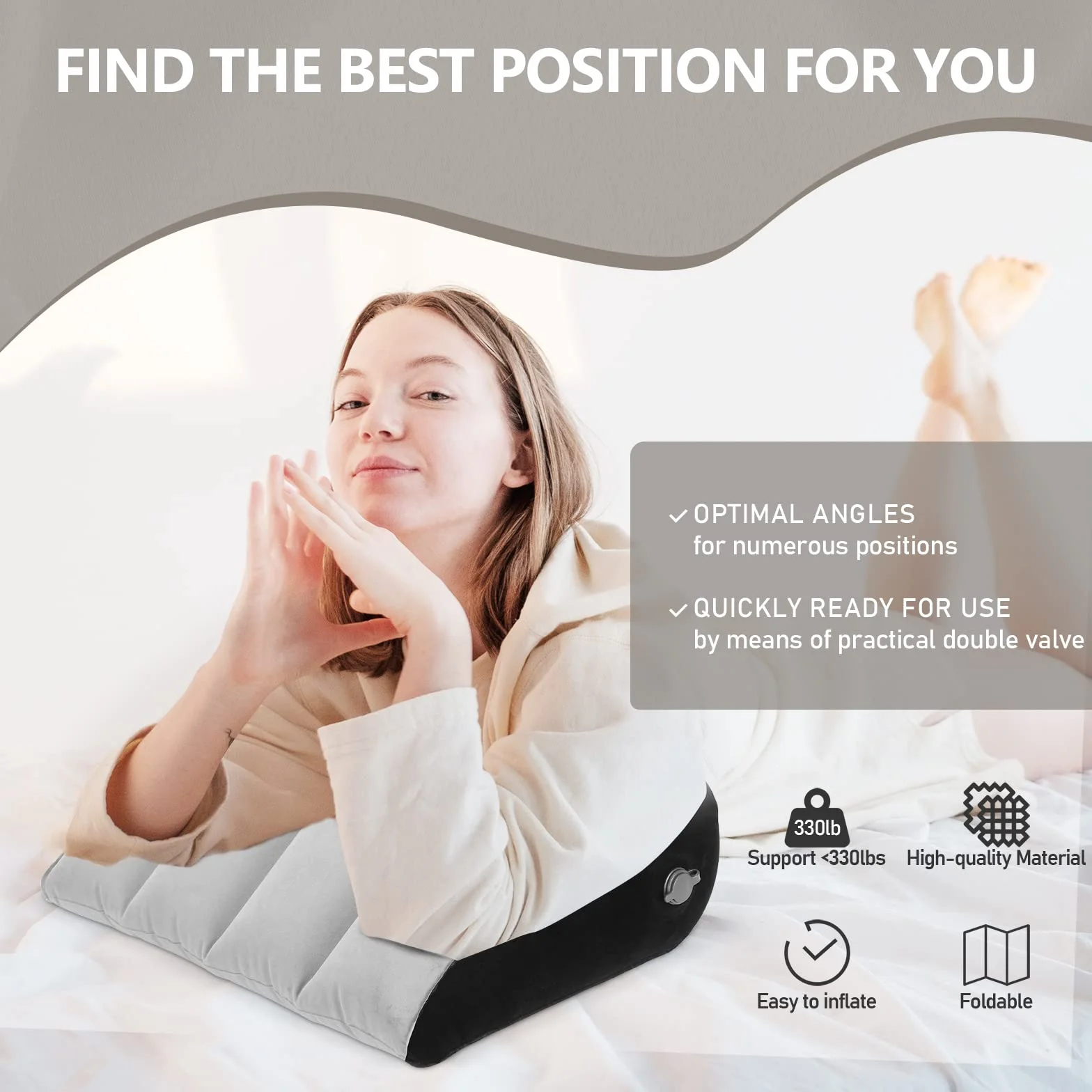 Prosixtoy Cuscino Supporto Lombare Pillow - Cuscino per Gambe Dormire Cuscino da Viaggio Gonfiabile,Materassino Campeggio Cuneo Cuscini Schienale Divano Cuscino Ginocchia Cuscino Posturale(Grigio)