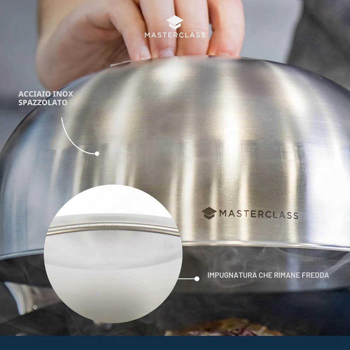 MasterClass Cloche per Hamburger e per Sciogliere Il Formaggio, Acciaio Inox, 22,5 x 12 x 16 cm, Argento