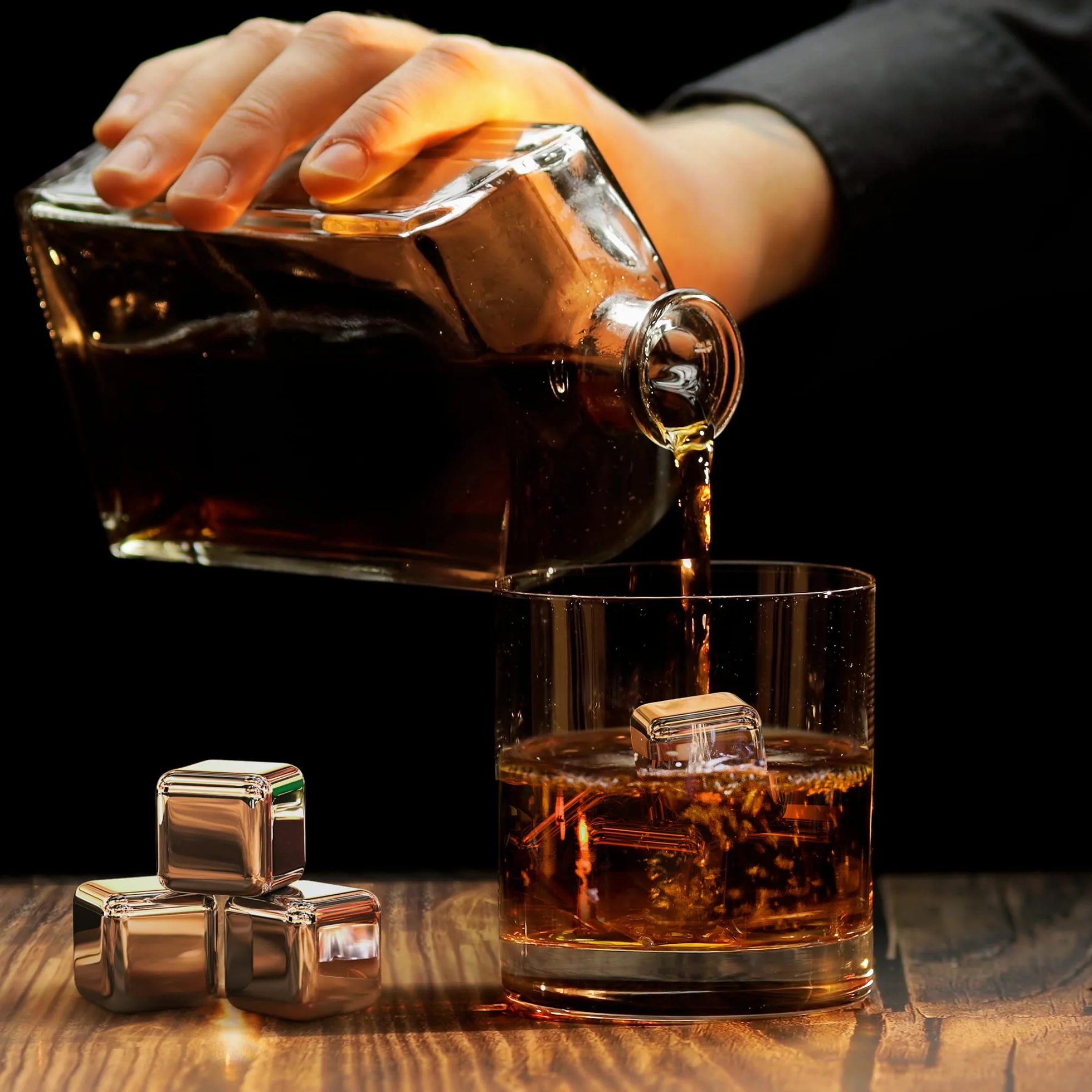 Cubetti di Ghiaccio Riutilizzabili, Set Pietre Acciaio & Basalto da Whisky Refrigeranti + Pinza + Bustina | Aperitivo Accessori Bar: Cocktail Whiskey Ice Cube Stone Kit, Idea Regalo Donna Uomo Festa