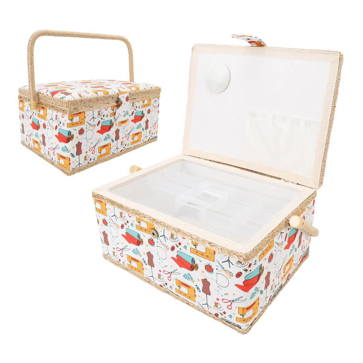 Cesto di cucito, scatola da cucito di grande capacità per forniture per cucire scatola di stoccaggio da cucito con organizzatore di scatole da cucito per vassoio di plastica