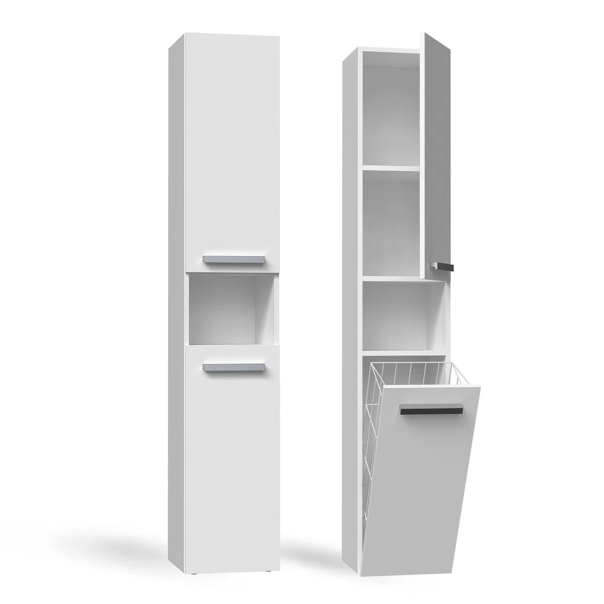 CDF Mobile da Bagno Lavanderia Colonna Bagno con Cesto per Biancheria Armadio Salvaspazio per Spazi Ridotti Soggiorno Corridoio WC Bianco largh 31 cm 30x31x174 cm Facile Montaggio