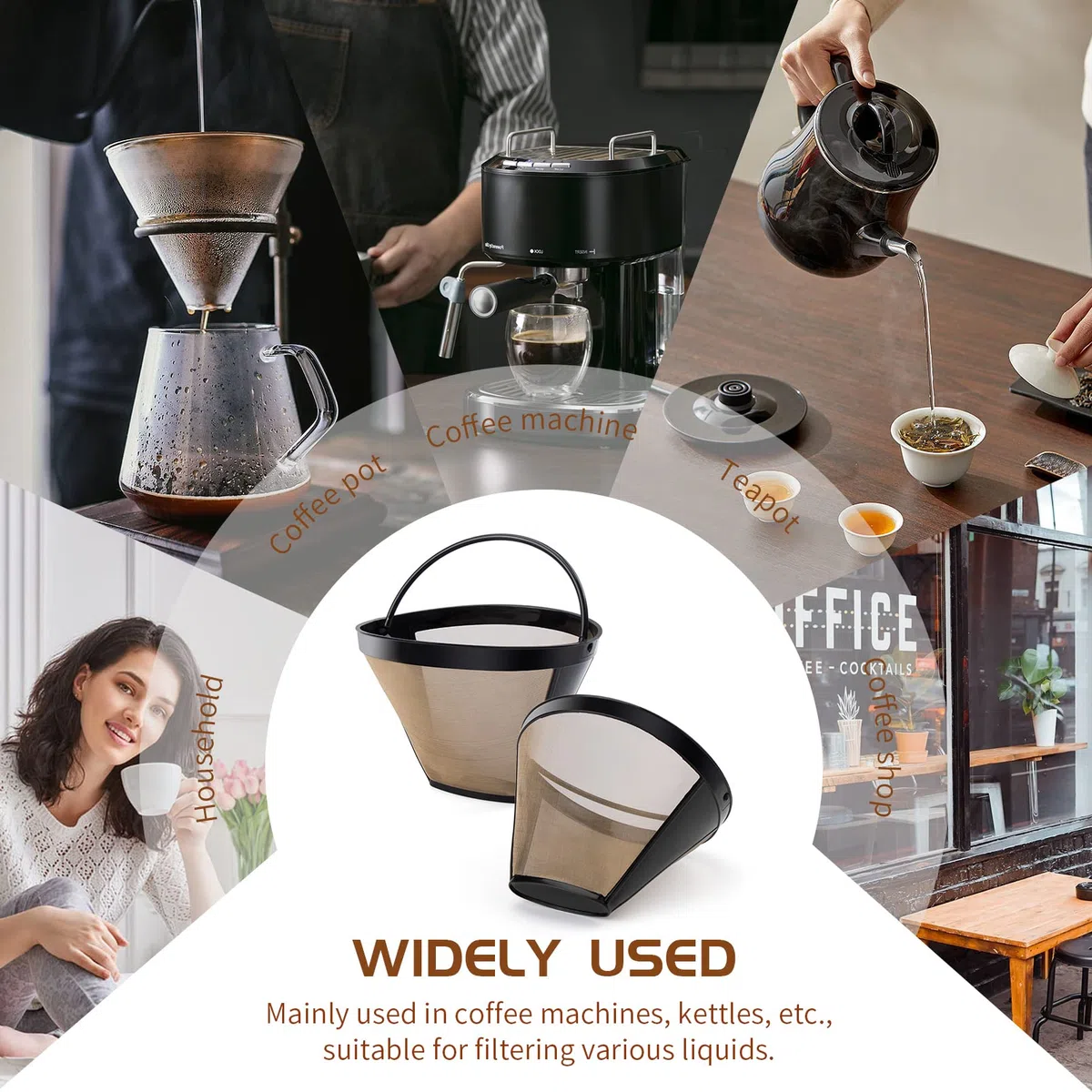 2 Pezzi Filtro Riutilizzabile per Caffè, Filtri Rete Caffè Filtro Universale Permanente Acciaio Inossidabile Riutilizzabile Fine Net con Maniglia per caffè misura 4
