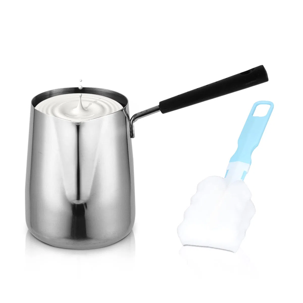 Pentola Termica per caffè da 350 ml,caffettiera Turca, scaldaburro con manico lungo, Mini pentola per Il Riscaldamento del caffe Greco in Acciaio Inossidabile con beccuccio per caffè Domestico