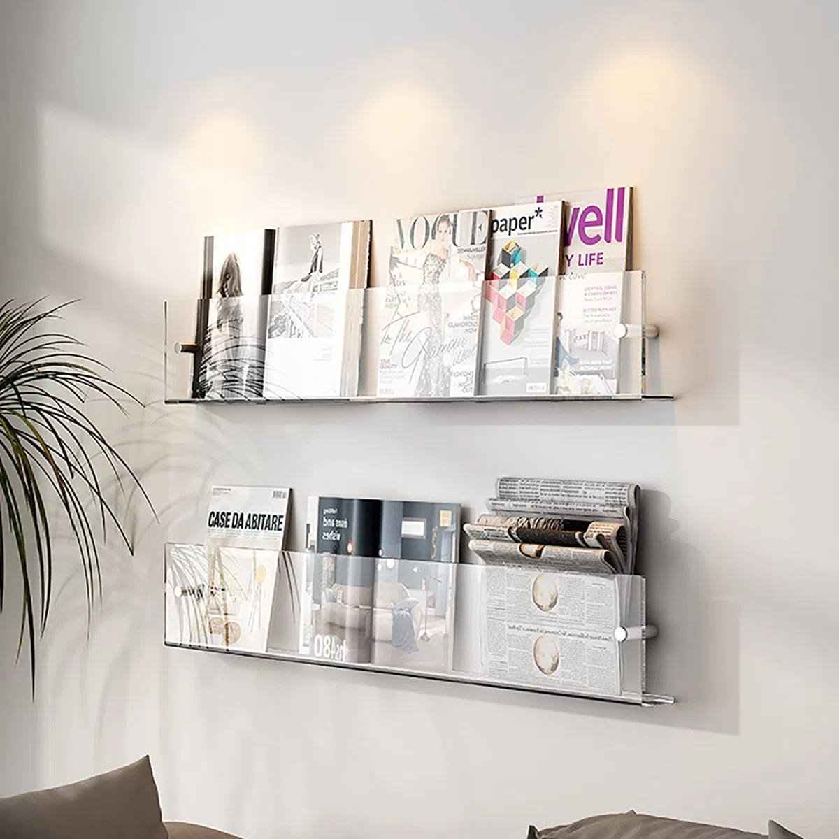 Portariviste in acrilico, Porta riviste da parete 2 pezzi, perfetto for il bagno, libreria e porta brochure(Transparent,80cm/31.4inch)