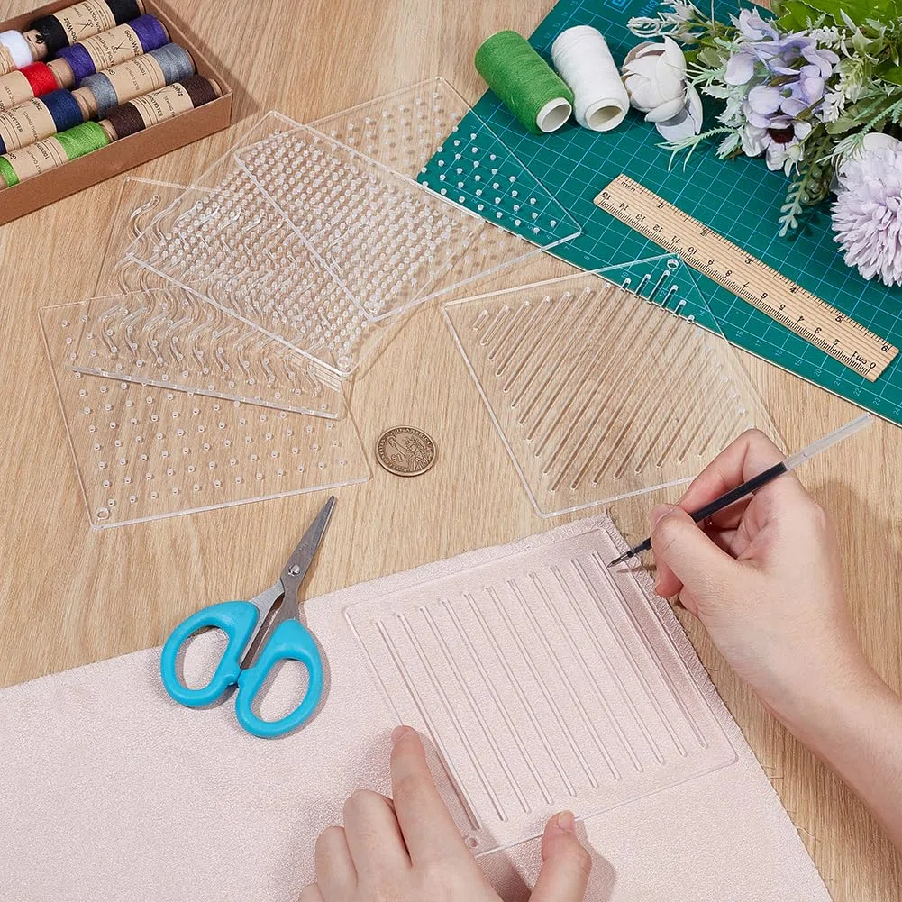 BENECREAT 6 pz. Stencil Sashiko In Acrilico, Punti, Linee, Modello di Linea di Disegno per Strumento Da Ricamo In Acrilico con Tagli per Trapuntatura A Mano e Ricamo, 3mm di Spessore