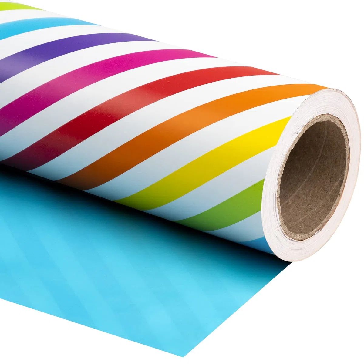 RUSPEPA Carta Da Regalo Reversibile - Mini Rotolo - 43,2 Cm X 10 M - Strisce Arcobaleno E Design Blu Solido Per Compleanni, Festeggiamenti, Baby Shower