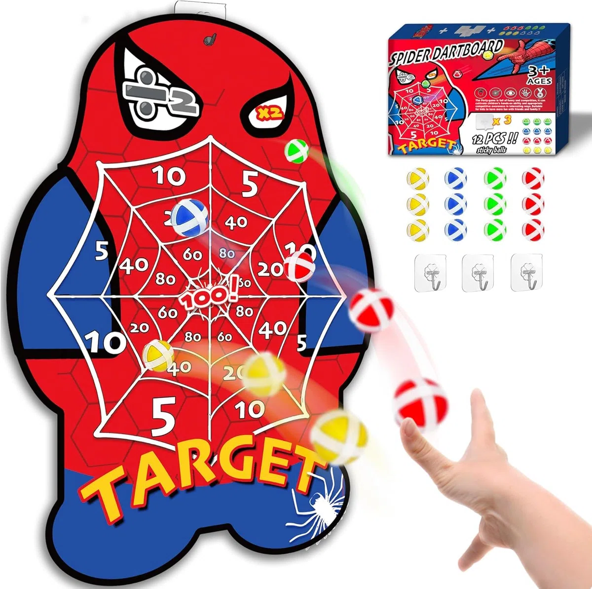 Freccette Bersaglio Giochi per Bambini, 70 cm Bersaglio con 12 Palline Adesive per Bambina 3-8 Anni, Bambini Regalo Natale Compleanno 4-9 Anni, Gioco Freccette, Giochi all'aperto