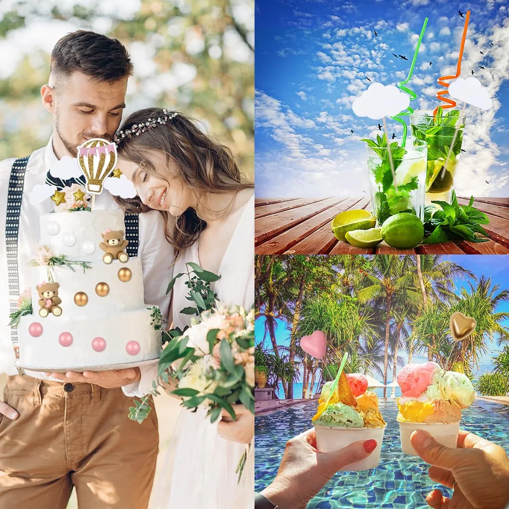 49 Pezzi Topper per Torta Rosa Set, Topper per Torta per il 1anno Compleanno Della Ragazza, Decorazione per Torte con Orsacchiotto per Matrimoni, Baby Shower e Feste di Compleanno