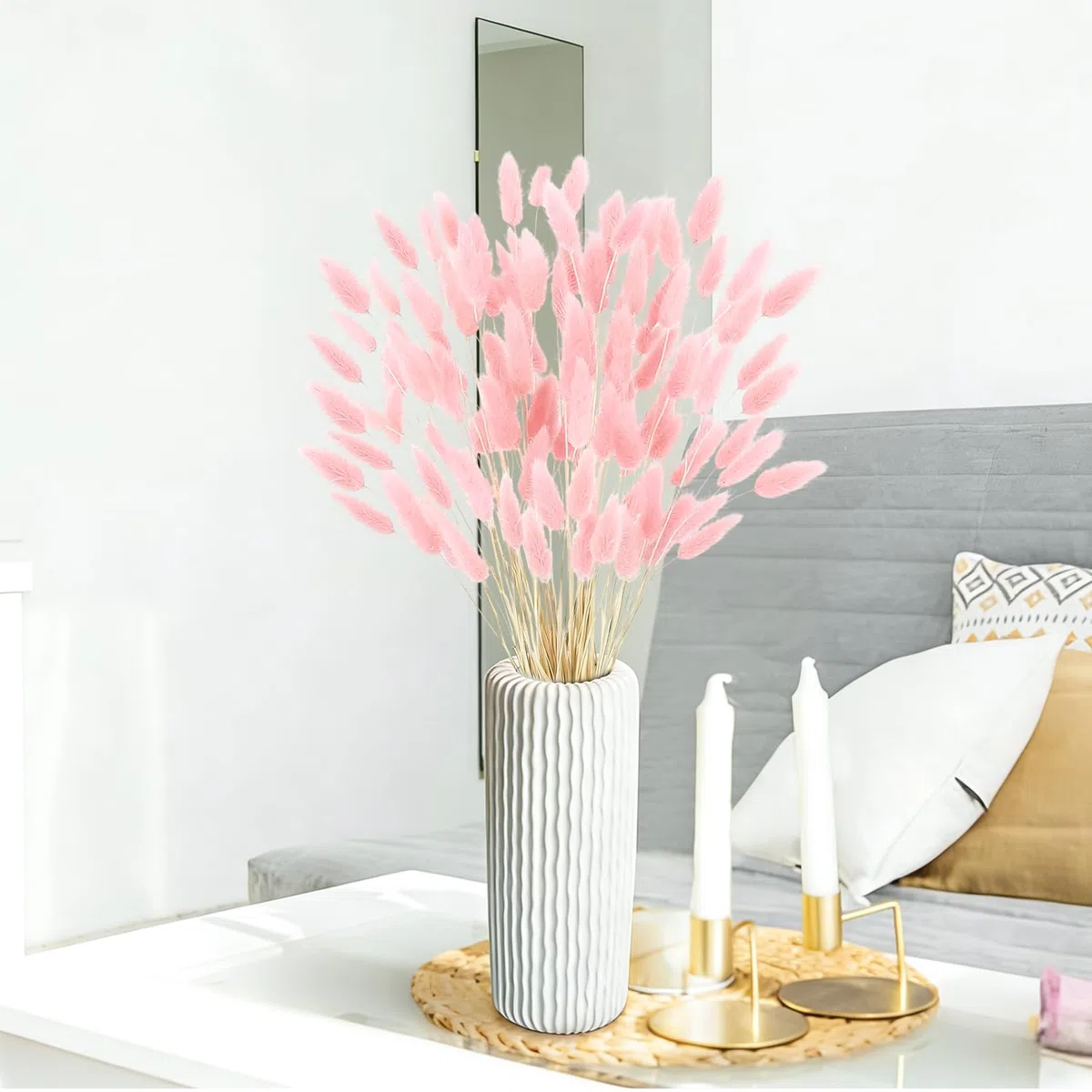 120pcs Fiori Secchi Decorativi Rosa Pampas Fiori Secchi Naturali Erba della Pampas Coda di Coniglio Fiori Secchi Pampas Decorative Fiori di Pampas per Casa Vaso Tavolo Festa