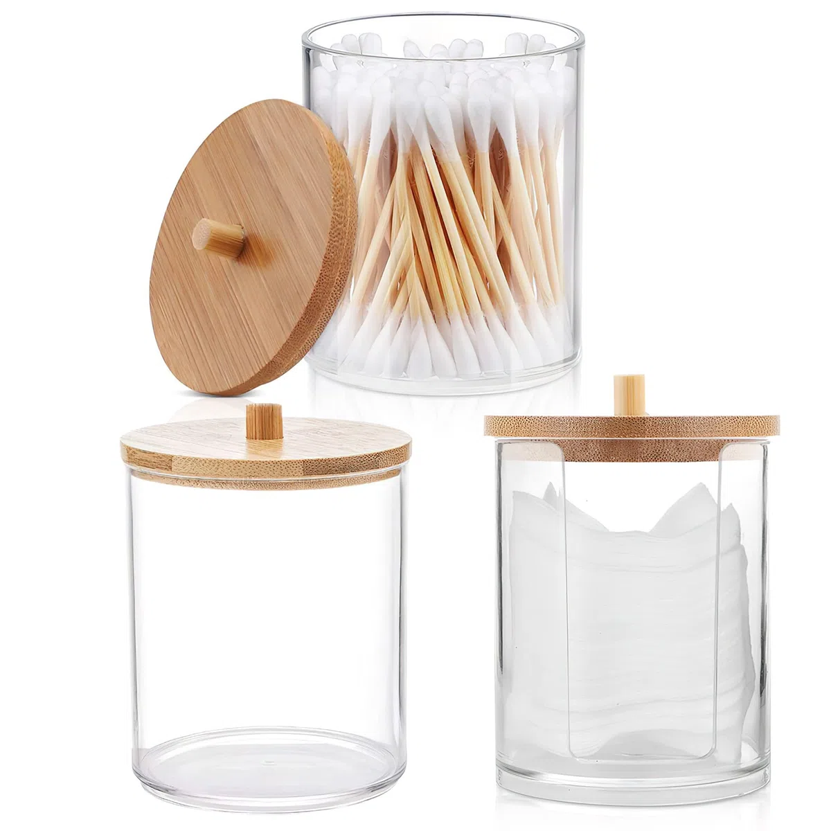 HENGBIRD 3 Pezzi Porta per Cotton Fioc e Dischetti di Cotone Organizzatore , piccolo dispenser rotondo di tamponi di cotone acrilico per cosmetic